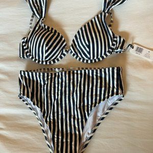 WeWoreWhat Blue Stripe Swim Top and Bottom!!
